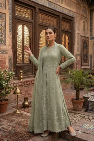 Mint Green Embroidered Net Dress