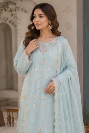 3-piece embroidered chiffon suit – soft elegance