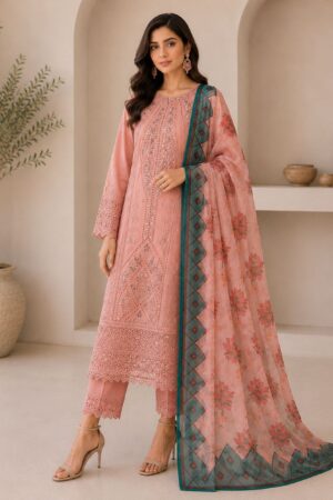 Rose Mist – Cotton Embroidered 3‑Piece Ensemble