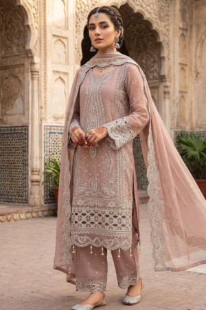 Dusty Rose 3-Piece Cotton Embroidered Suit