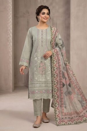 Sage Green 3-Piece Cotton Embroidered Suit